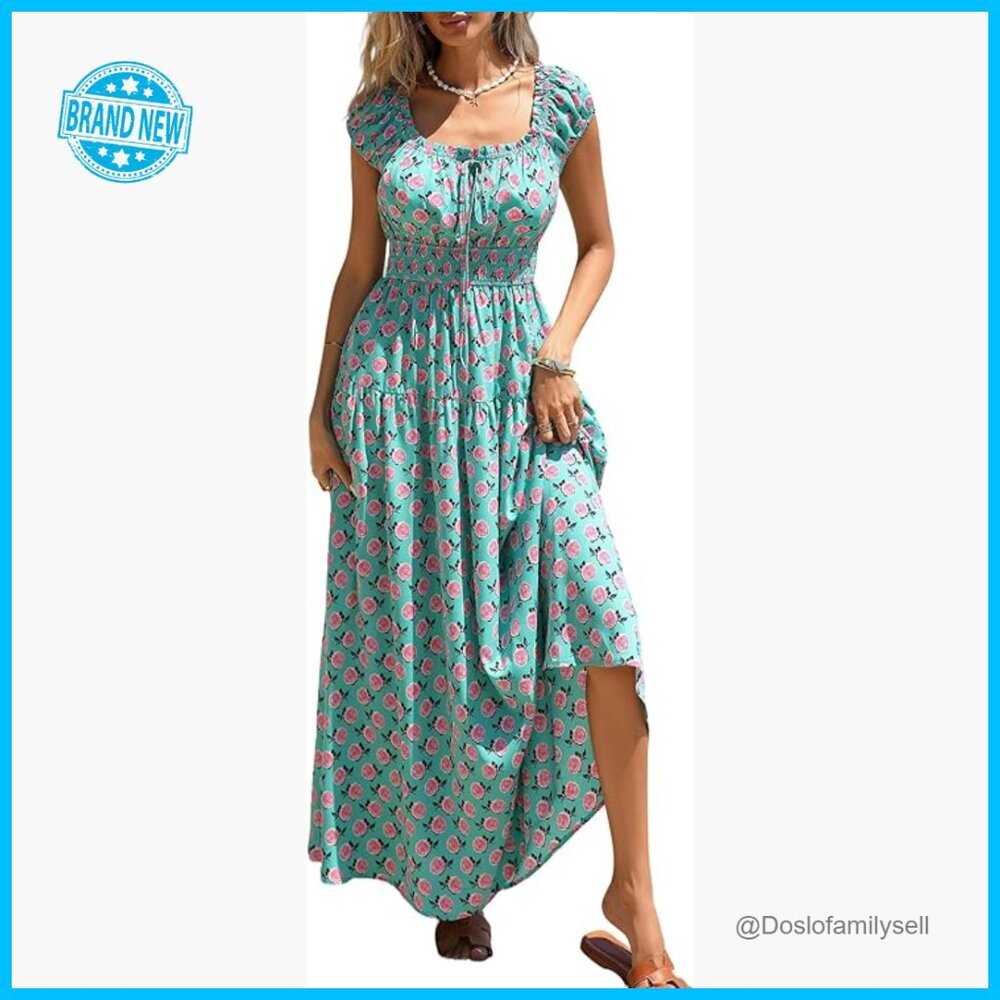 Boho Maxi Dress Flowy Beach Sundress Floral Wedding Guest Resort Wear